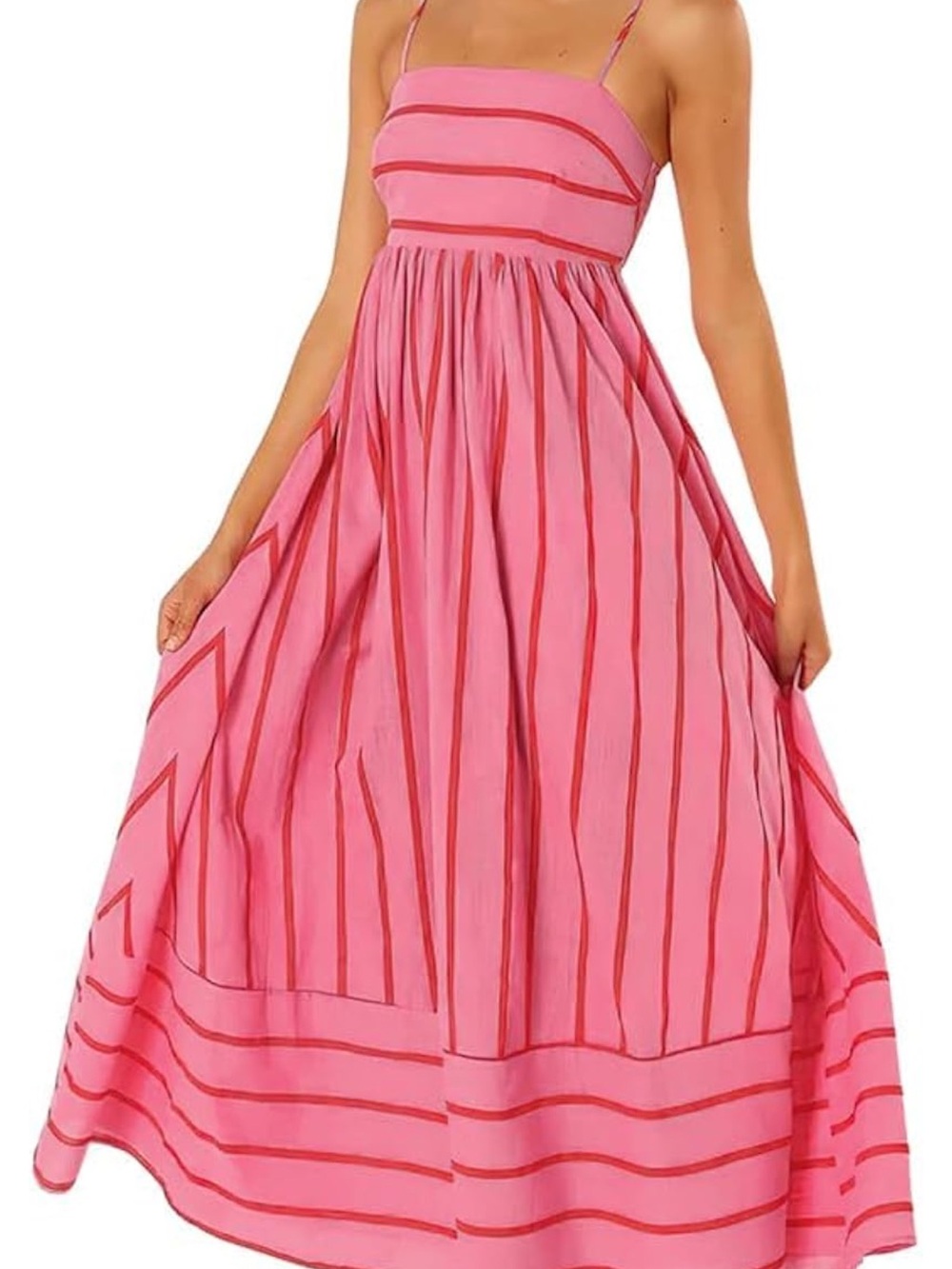 Pink Striped Maxi Dress with Spaghetti Straps Size M